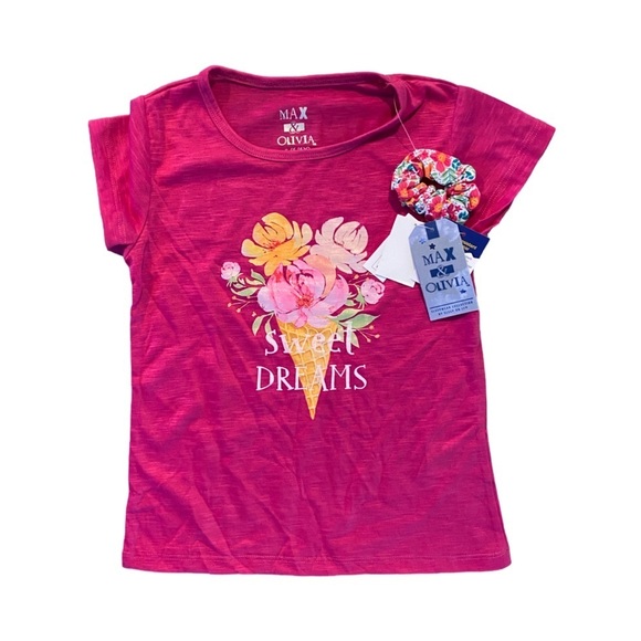 Max & Olivia T-Shirt and Shorts with Scrunchie Pajama Set NWT Size S (6-6X) - Picture 2 of 4